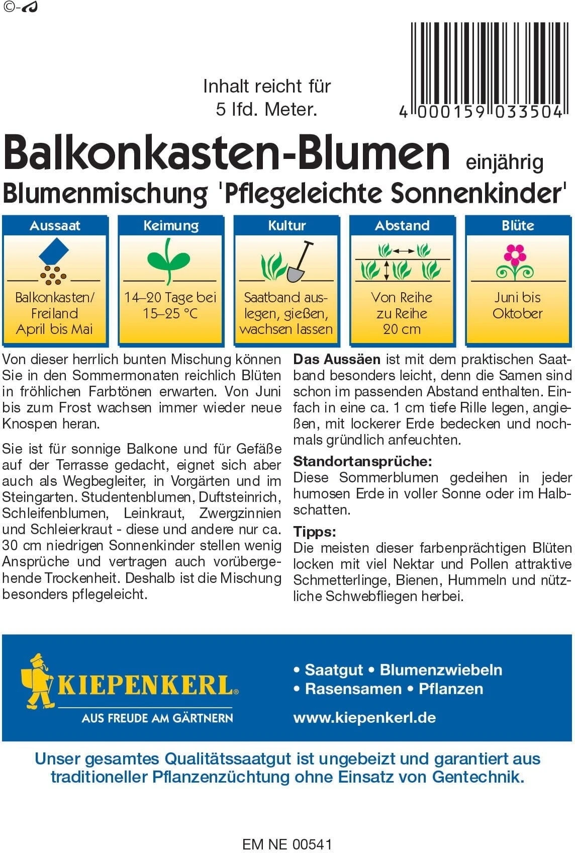 Balkonkasten-Saatbänder "Pflegeleichte Sonnenkinder" 3 Balkonkasten-Saatbänder "Pflegeleichte Sonnenkinder"