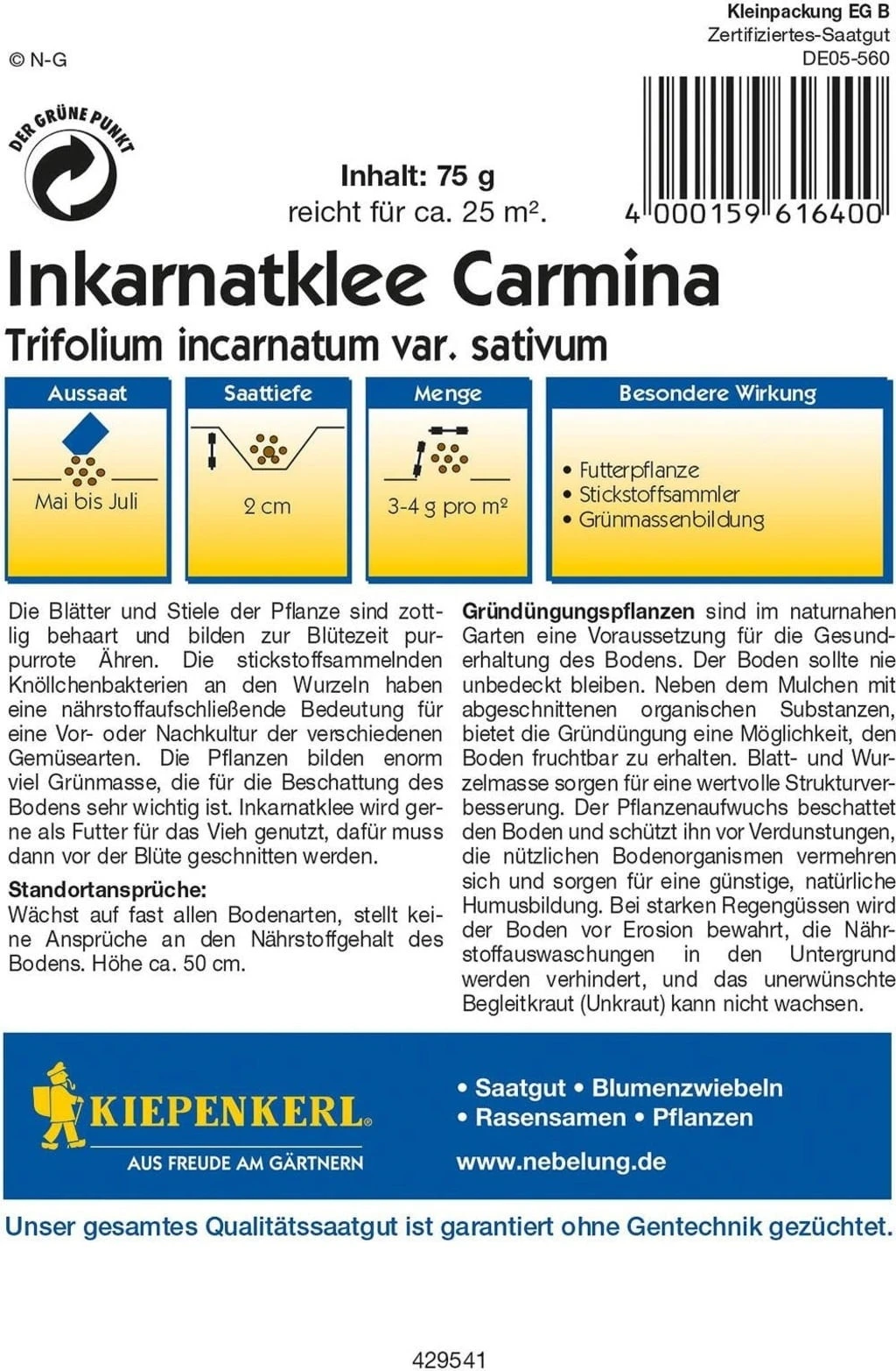 Inkarnatklee, 75 G 3 Inkarnatklee, 75 G