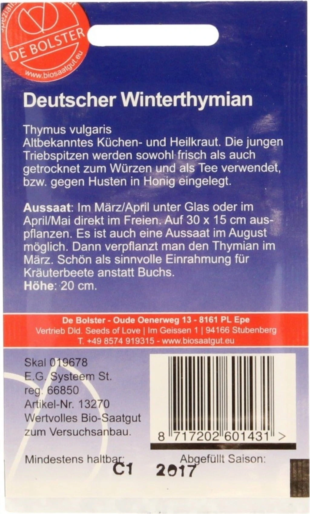Thymian "Deutscher Winter", 0,50 G 3 Thymian "Deutscher Winter", 0,50 G